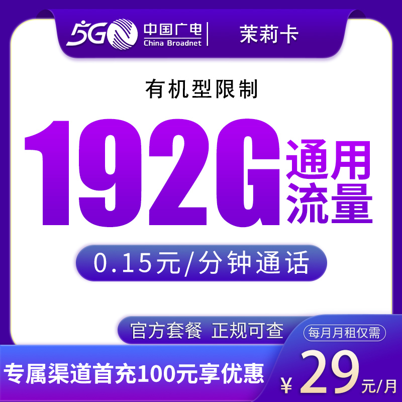 广电茉莉卡29元192G【发湖南/江西】