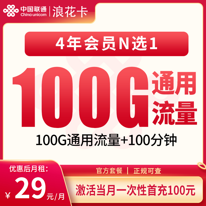 联通潮汐卡29元100G+100分钟【只发海南】