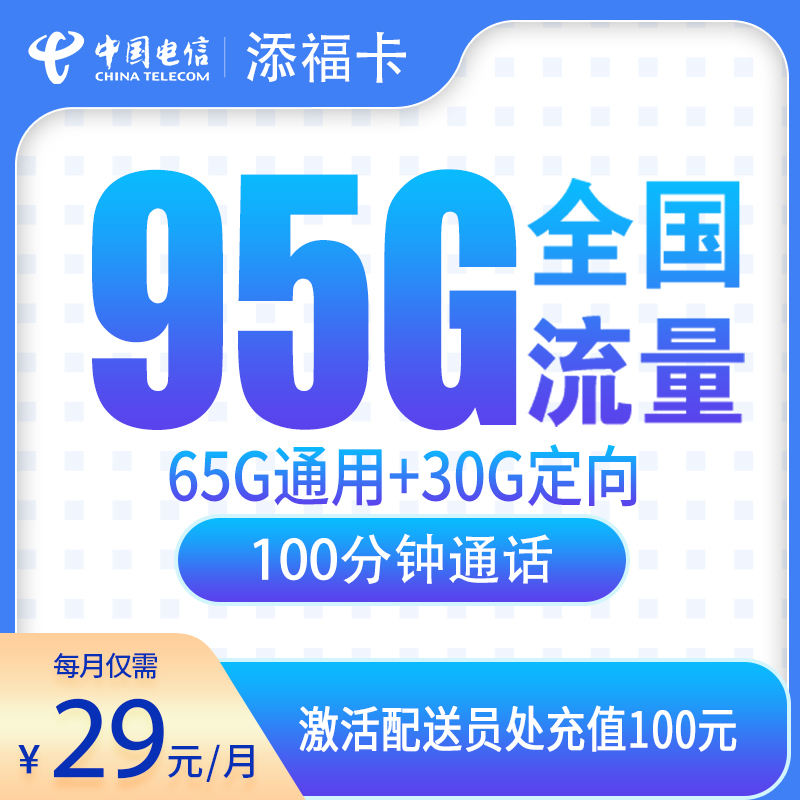 电信卡29元95G+100分钟【只发辽宁】