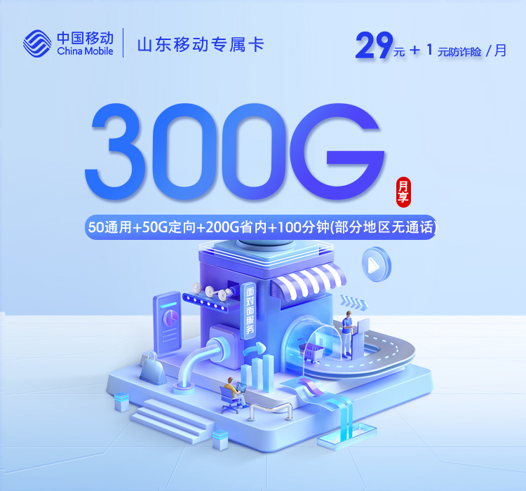 山东移动卡2.0【30元300G+100分钟】