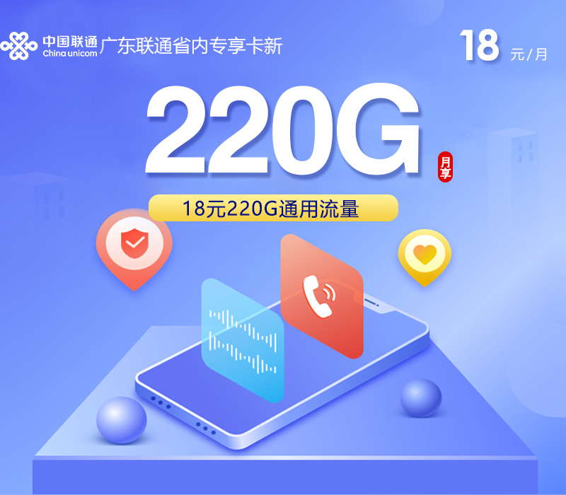 广东联通省内专享卡新【18元220G】