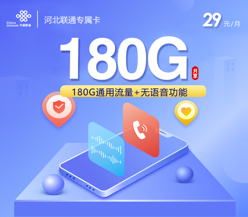 河北联通专属卡【29元180G】