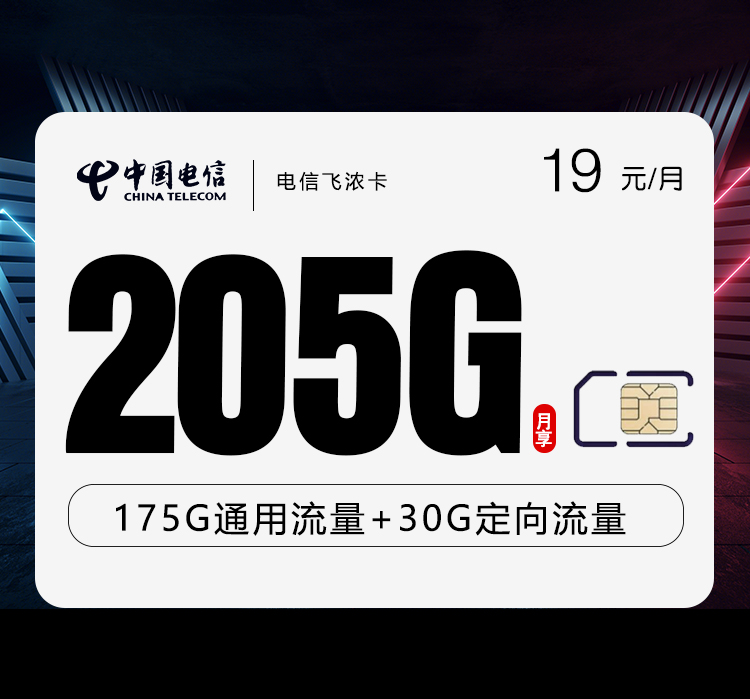 电信飞浓卡【19元205G】【仅发山东】