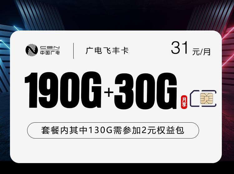 广电飞丰卡【首年31元220G】