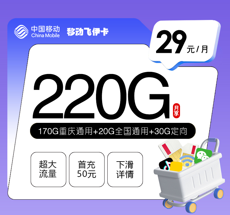 移动飞伊卡【29元220G】仅发重庆