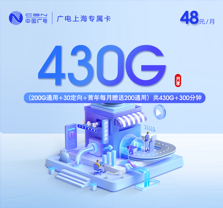 广电上海专属卡【48元430G+300分钟】