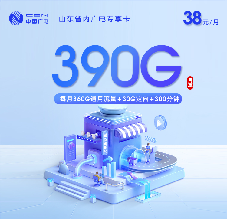 山东省内广电专享卡【38元390G+300分钟】